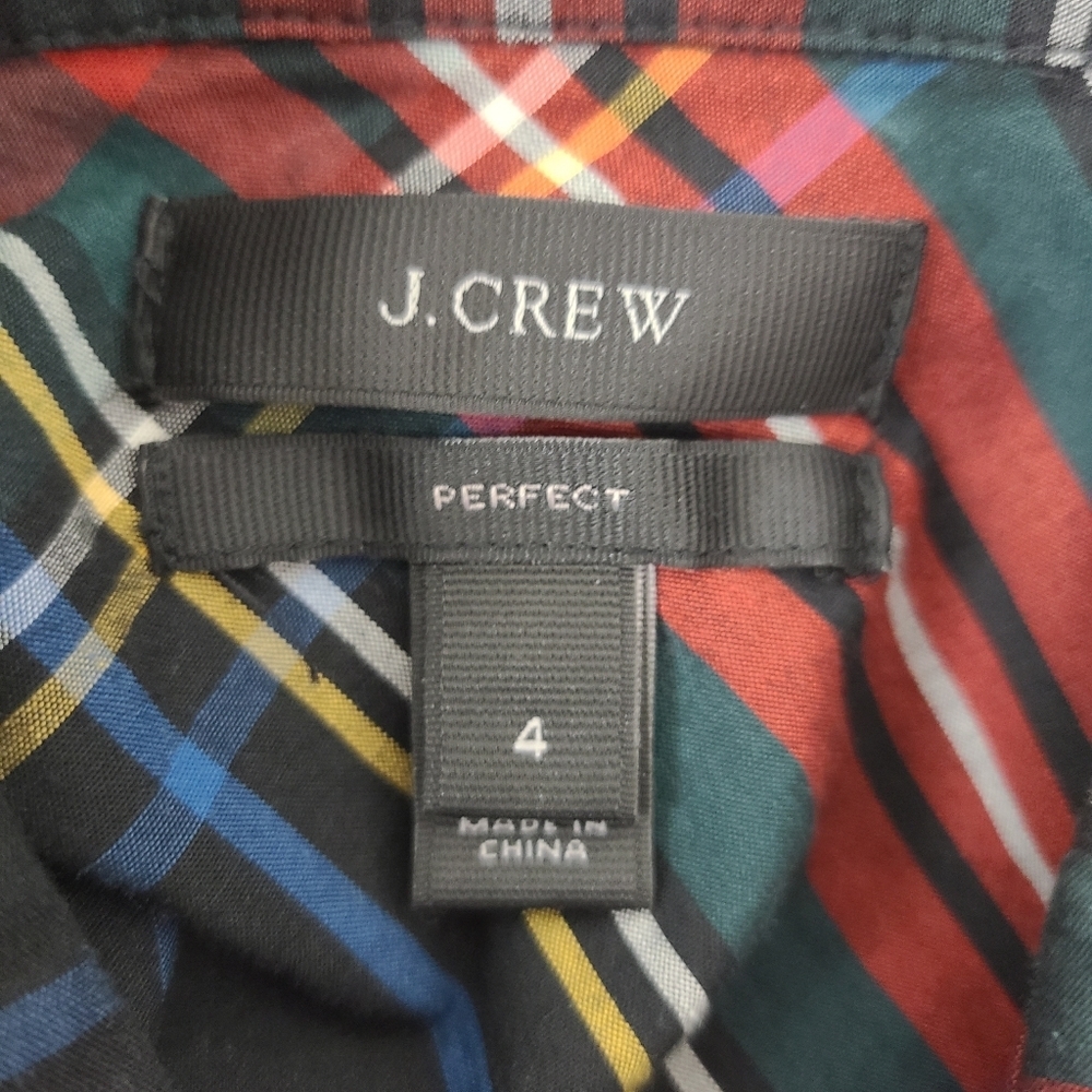 J. Crew Perfect Red Green Plaid Long Sleeve Top Size 4 - Picture 6 of 8